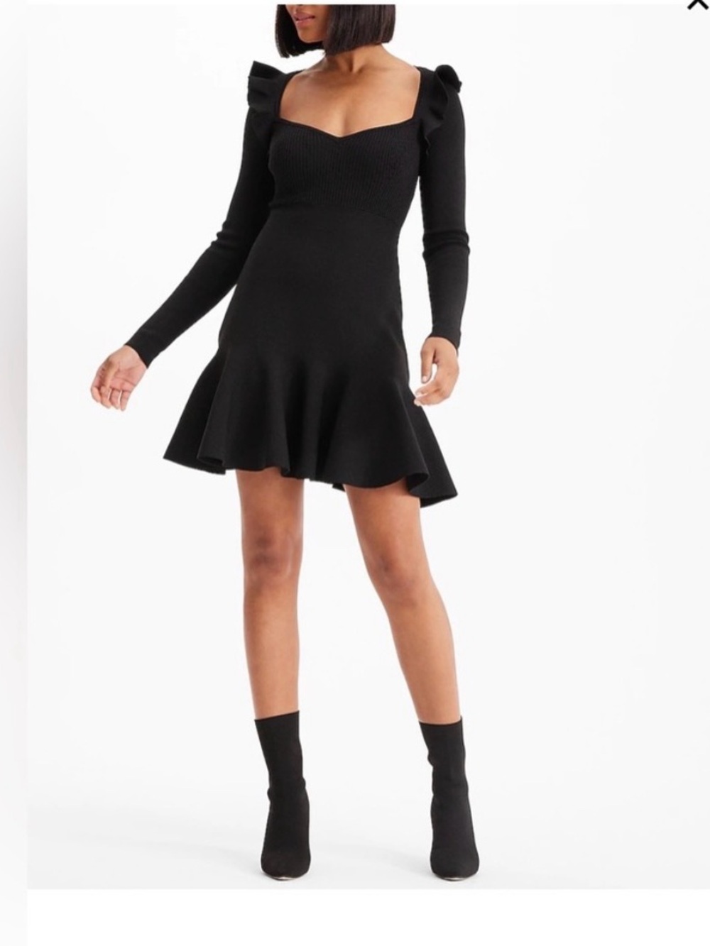 Express Black Sweetheart Neck Ruffle Fit and Flare Sweater Dress